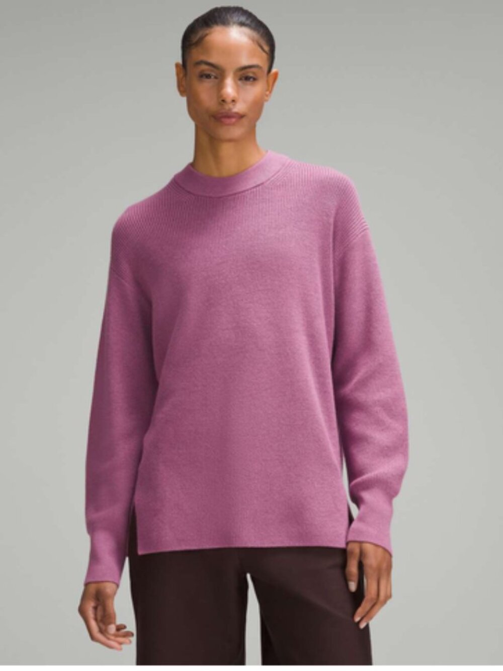 Lululemon Merino Wool Blend Ribbed Crewneck Sweater Velvet Dust Size 8